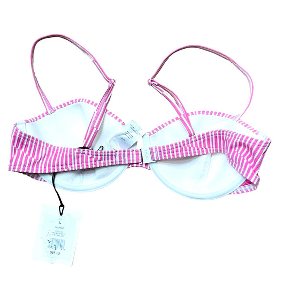 Onia NWT Dalia Pink and White Broken Striped Underwire Demi Cup Bikini Top Large - Picture 3 of 15